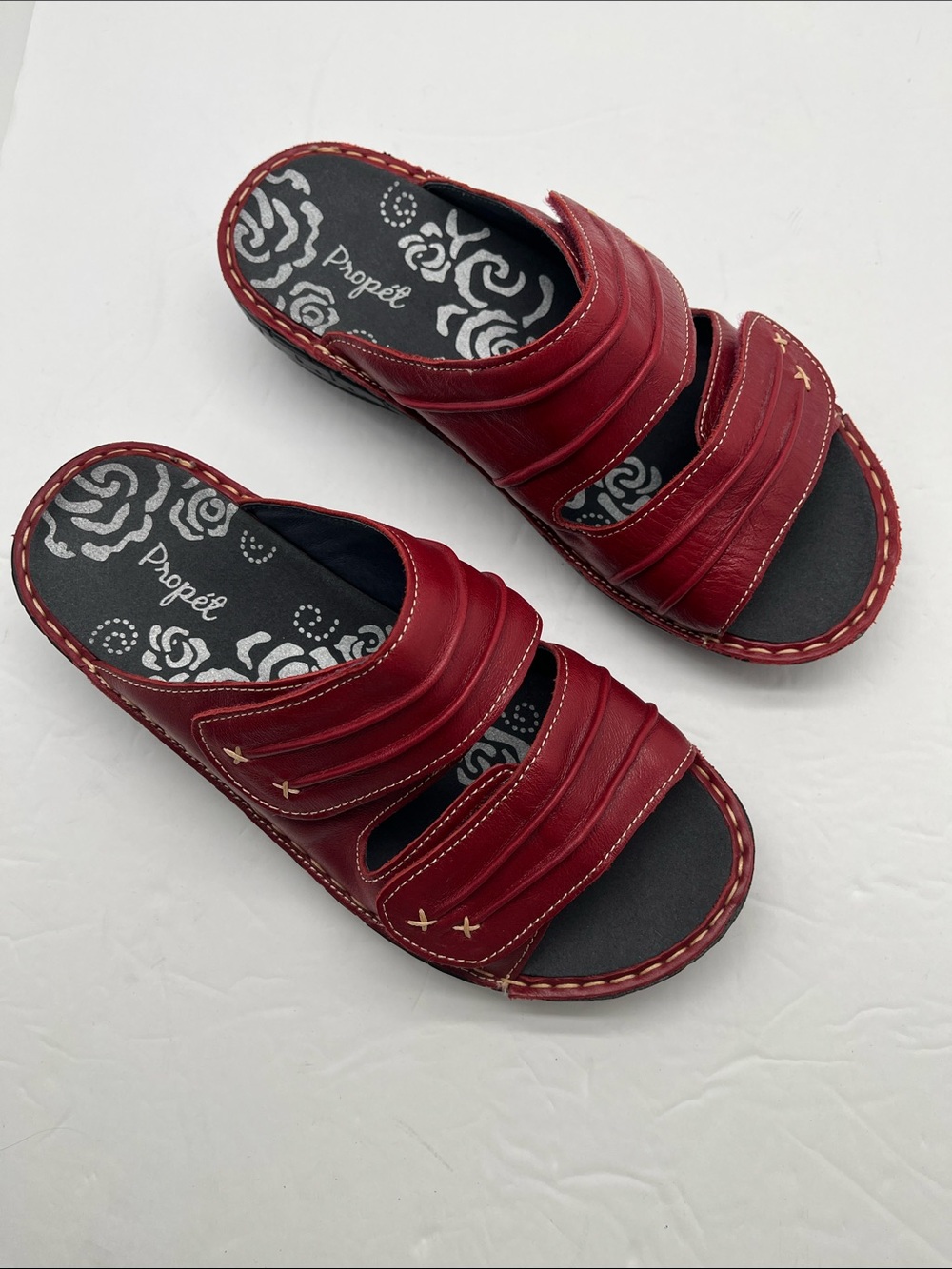 Propet June Slide Sandals Straps Velcro Women 7.5 Red Support Comfort Casual